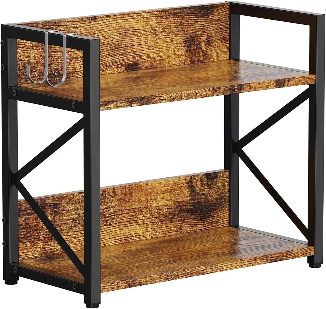 RUILALIFE 2 Tier Kitchen Counter Shelf Organizer, Coffee Bar Station Organizer for CountertopSpace Saving Spice Rack, Desk Shelf Riser, Coffee Bar Accessories (Rustic Brown, Medium)