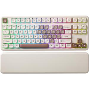 YUNZII B87 Wireless Mechanical Keyboard,QMK/VIA Programmable,TKL Layout 87 Keys,BT/2.4G/USB-C,Hot Swap Gasket Mount RGB Backlit Gaming with Wrist Rest for Win/Mac (Brown Heart, Cocoa Cream V2)