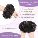 FESHFEN 2PCs Small Messy Bun Hair Piece for Thin Hair Women Girl Mini Synthetic Elastic Wavy Space-bun Scrunchies Updo Hairpieces, Brown Black
