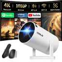 [Built-in Apps & 2026 Upgraded] Mini Projector Support 4K 1080P Auto Keystone 180 Rotatable with WiFi 6 and Bluetooth 5.4, Projector Portable Compatibile with HDMI/TV Stick/Memory Stick/Laptop-White