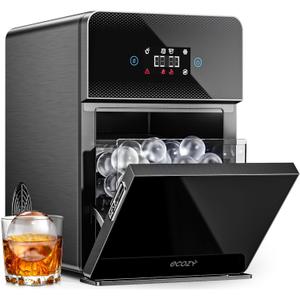 ecozy 2" Clear Ice Ball Maker with CrystalFlux Technology, 4 pcs in 40 Mins, 144 pcs/Day, Sphere Ice Maker with Automatic Water Supply, Self-Cleaning, Enhanced Insulation for Whiskey & Bourbon (Black)