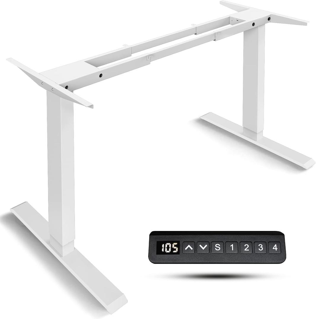 Dual Motor Electric Standing Desk Frame- Heavy Duty Height Adjustable Desk Legs, Sit to Stand Up Desk Base, 4 Memory Settings Controller for Adjustable Desktop Sizes, Over 300 lbs Load Capacity (2 Tier, White)