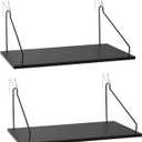 Fabric Wall Cubicle Shelf with Hooks for Work Decor, 11.8' Wooden Cubicle Organizer Storage Shelf with Hangers Cubicle Accessories for Women Men Desk, 2 Pack Black