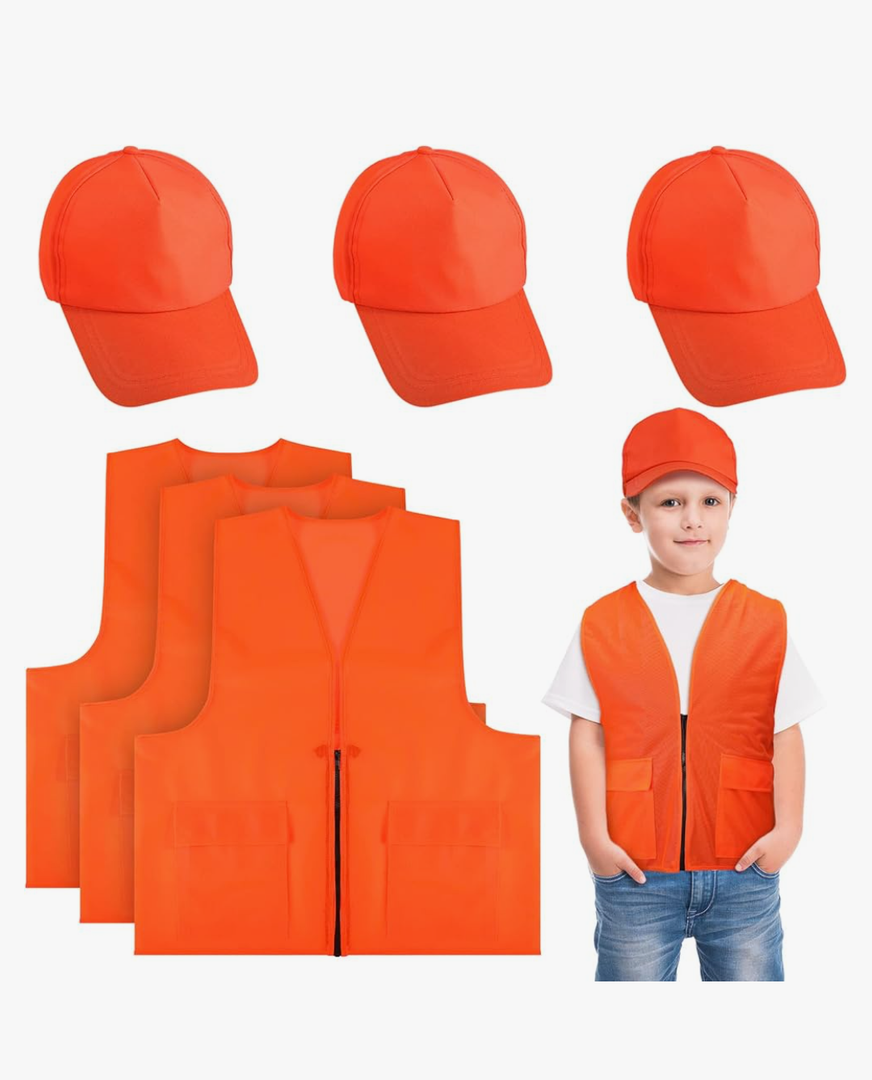 Jiuguva 6 Pcs Kids Hunting Safety Vest and Cap Include Blaze Orange Hunting Vest and Hat for Boys Girls (Baseball Cap Style)