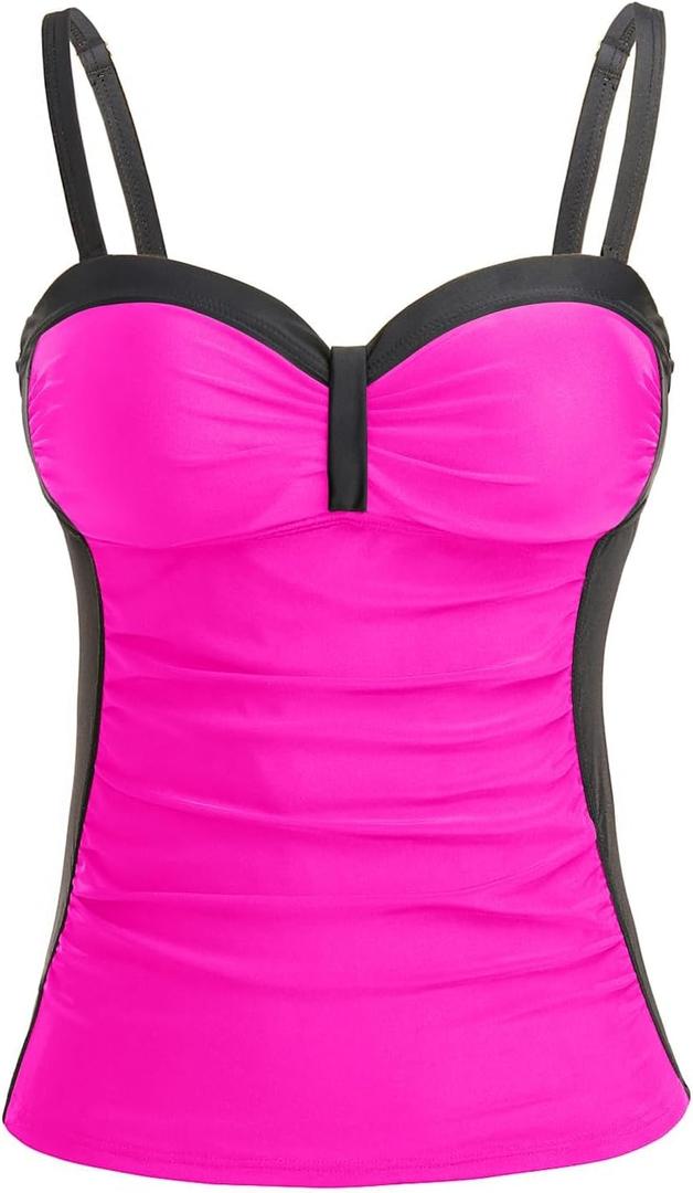 Women's Underwire Tummy Control Swimsuit Top with Push Up - No Bottom Included (X-Large, Pink and Black)