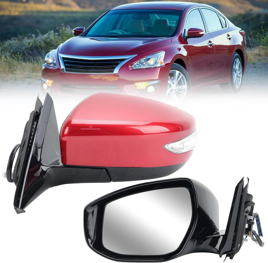 Left Driver Side Mirror Compatible with Nissan Altima 2013-2018 Replacement Power Glass Heated Manual Folding with Turn Signal Indicator Door Mirrors 6 Pins (Red)
