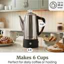 Elite Gourmet 6-Cup Electric Coffee Percolator Stainless Steel, Fast Brewing, Keep Warm with Auto Shut-Off, Clear Brew Progress Knob, Cordless Serving Base, Reusable Filter, 1000W