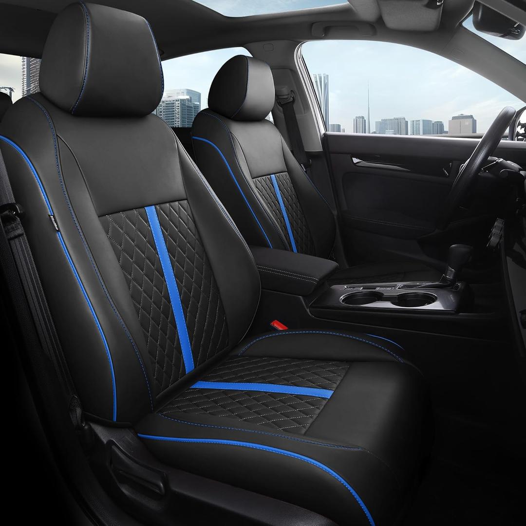 for Honda Civic Leather Seat Covers, Sedan EX 2022-2026, Sport 2025 2026, Custom Fit Car Seat Cover Full Set, Waterproof Accessories, Black Blue (60/40 Split Benches-with Rear Armrest)