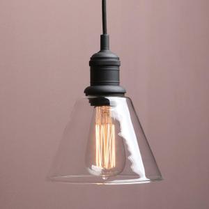 Yosoan 1-Light Vintage Edison Hanging Pendant Light, Mini Semi Flush Mount Light Fixture Funnel Flared Clear Glass Shade for Kitchen Bathroom Porch Living Room Dinning Room Hotels Bar Island(Black)