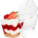 TOFLEN 100 Pack 3.5 oz Plastic Dessert Cups with Spoons, Irregular Square Mini Dessert Bowls for Party Trifle, Yogurt Parfait, Pudding, Appetizers