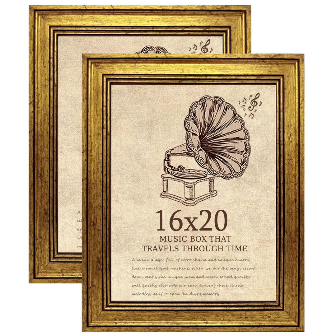 16x20 Picture Frame with Real Glass set of 2-Vintage Frames - Antique Style Frames for Wall - Ornate Frame for Rustic Gold Office or Home Decor Display Family Friends Wedding Gift