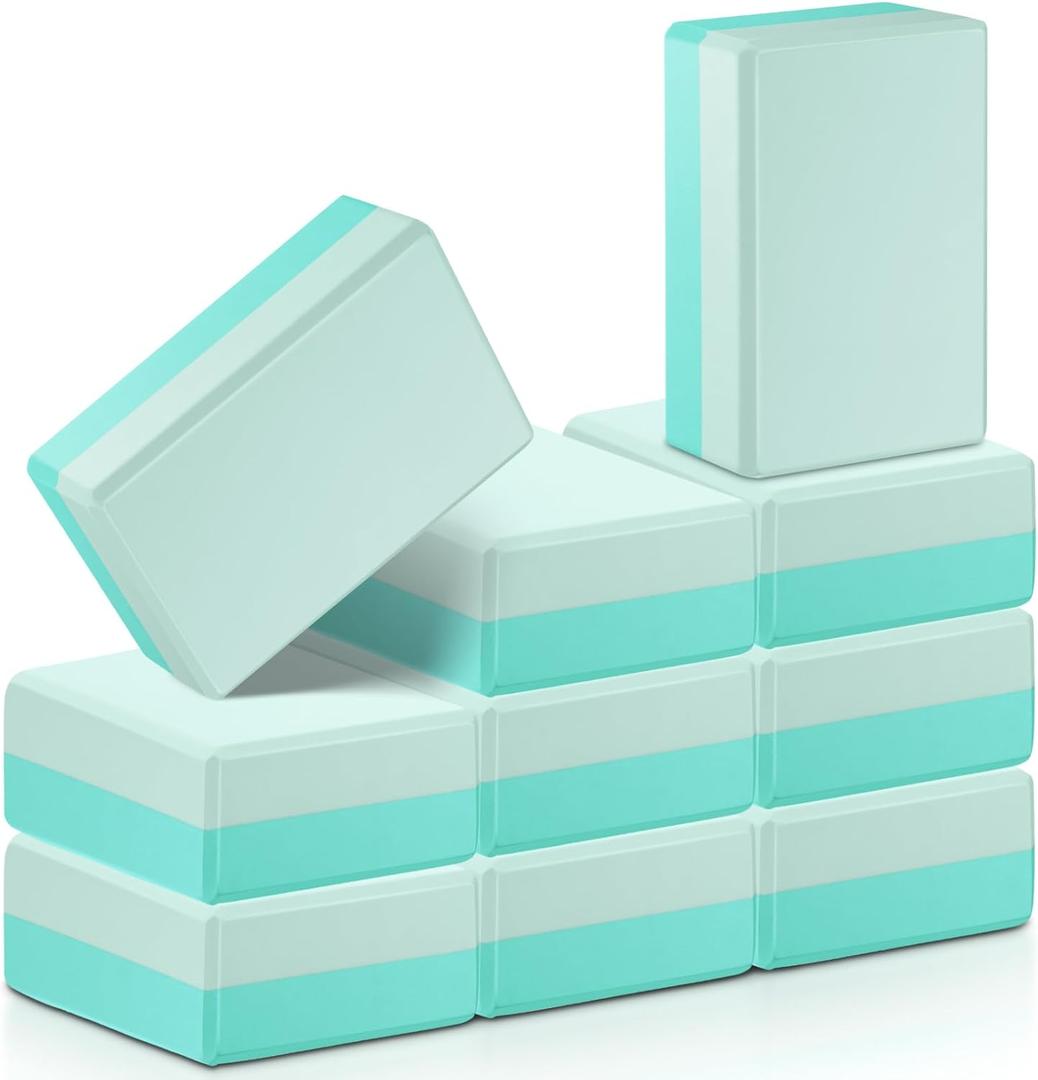 Liliful 10 Pcs Yoga Blocks Bulk Eva Foam Exercise Yoga Brick Soft Non Slip Surface Foam Blocks High Density Yoga Accessories for Workout Stability Balance Deepen Stretches Pilates 9''x6''x3''(Green)