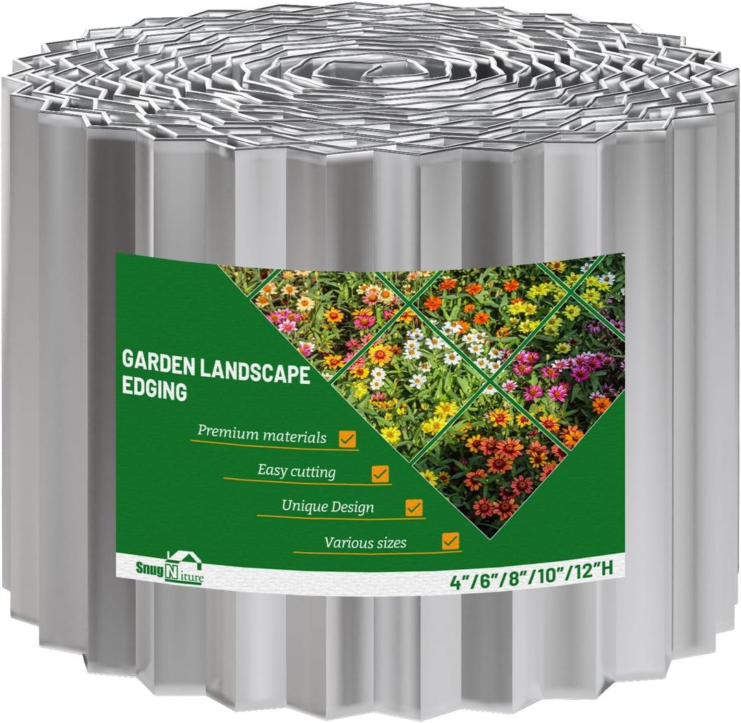 SnugNiture Corrugated Metal Garden Edging,6" x 40' Sturdy Lawn Edging Border,Landscape Edging Border for Lawn, Flower Bed,Garden and Yard (Silver)