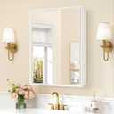 Keonjinn 24 x 30 White Bathroom Medicine Cabinets with Mirror Recessed or Surface Wall-Mounted Aluminum Alloy Metal Framed Beveled Bathroom Mirror, Large Single Door Farmhouse Storage Cabinet Mirror