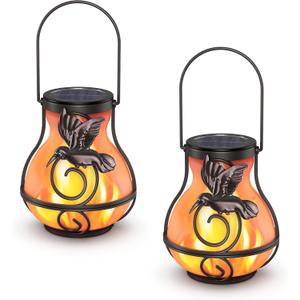 2 Pack Solar Lanterns Outdoor Waterproof, Hanging Hummingbird Flickering Flame Light Garden Decor Hanging Lights Decorative for Outside Patio Pathway Yard Christmas Birthday Gifts