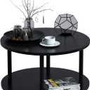 Small Round Coffee Table with Open Storage for Small Space, 23.5" Black 2-Tier Wooden Center Table for Living Room, Metal Legs, Easy to Assemble