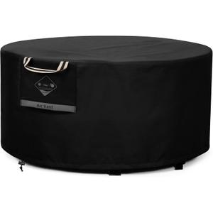 QH.HOME Fire Pit Cover Round Super Waterproof, 41"-44" D X 24" H Outdoor Round Firepit Cover 600D Strong Tear Resistant, UPF 50+ Fire Pit Covers Premium Fading Resistant for Outdoor Fire Pit - Black