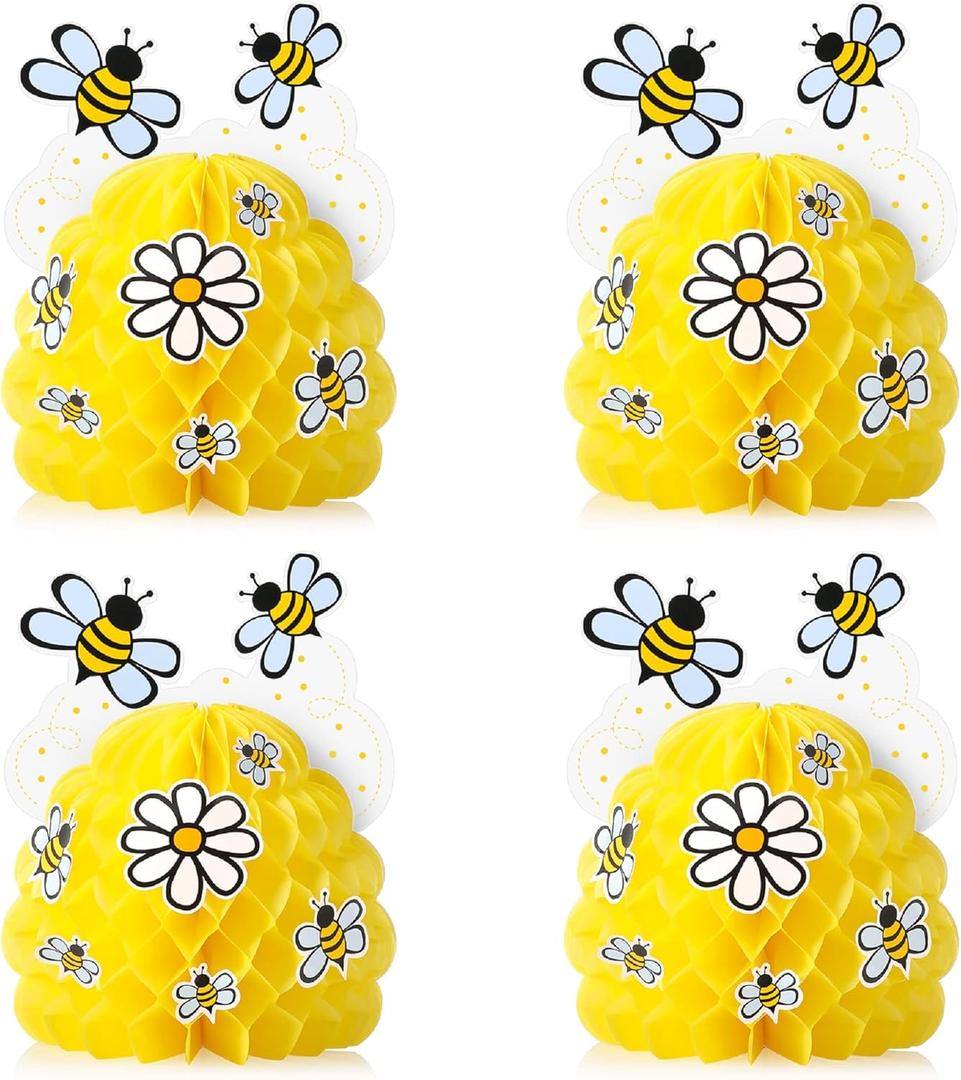 4 Pieces Honey Bee Centerpieces Honeycomb Decorations Yellow Bee Honeycomb Table Centerpieces with Sunflower Stickers for Bee Day Gender Reveal Birthday Party Decoration 4 Pieces Honey Bee Centerpieces Honeycomb Decorations Yellow Bee Honeycomb Table Centerpieces with Sunflower Stickers for Bee Day Gender Reveal Birthday Party Decoration