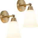 MWZ Gold Wall Sconce Decor 2 Pack,Modern Brushed Brass Sconces Lighting with White Glass Shade,Bathroom Light Fixtures Over Mirror,Vanity Lights Over Sink,Indoor Wall Mount Adjustable Angle Lamp