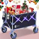 Collapsible Foldable Wagon Cart with 330lbs Weight Capacity, Heavy Duty Folding Wagon Cart with Big All-Terrain Wheels & Drink Holders. Blue