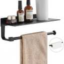 Hand Towel Holder for Bathroom -Paper Towel Holder Wall Mount - for Bathroom Black Paper Towel Holder with Shelf -Kitchen Towel Holder Black