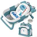 Collapsible Baby Bathtub for Newborns with Thermometer and Soft Floating Cushion Portable and Foldable Travel Baby Bath Tub for Infants to Toddler 0-36 Month (Blue)