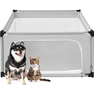 EHEYCIGA 42x42x26 Inches Puppy Playpen Without Top Cover for Dogs & Cats Indoor or Outdoor - Dog Playpen with Door, Dog Fence for Small Animal with Heavy-Duty Oxford & Steel Frame, Sliver Grey
