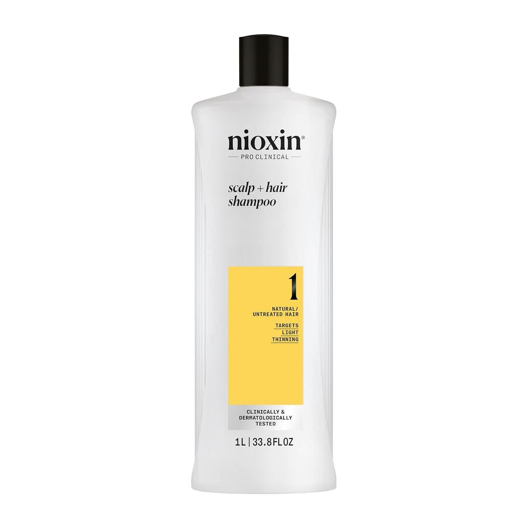 Nioxin Scalp + Hair Thickening System 1 Shampoo| For Natural or Untreated Hair with Light Thinning| With Niacinamide and Biotin| 33.8 Fl oz.