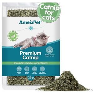 AmeizPet Catnip Grass for Cats Premium, Catnip Treats for Training & Play, Cat & Kitten Behaviour Dust 25g (0.06 Oz) Pack of 2