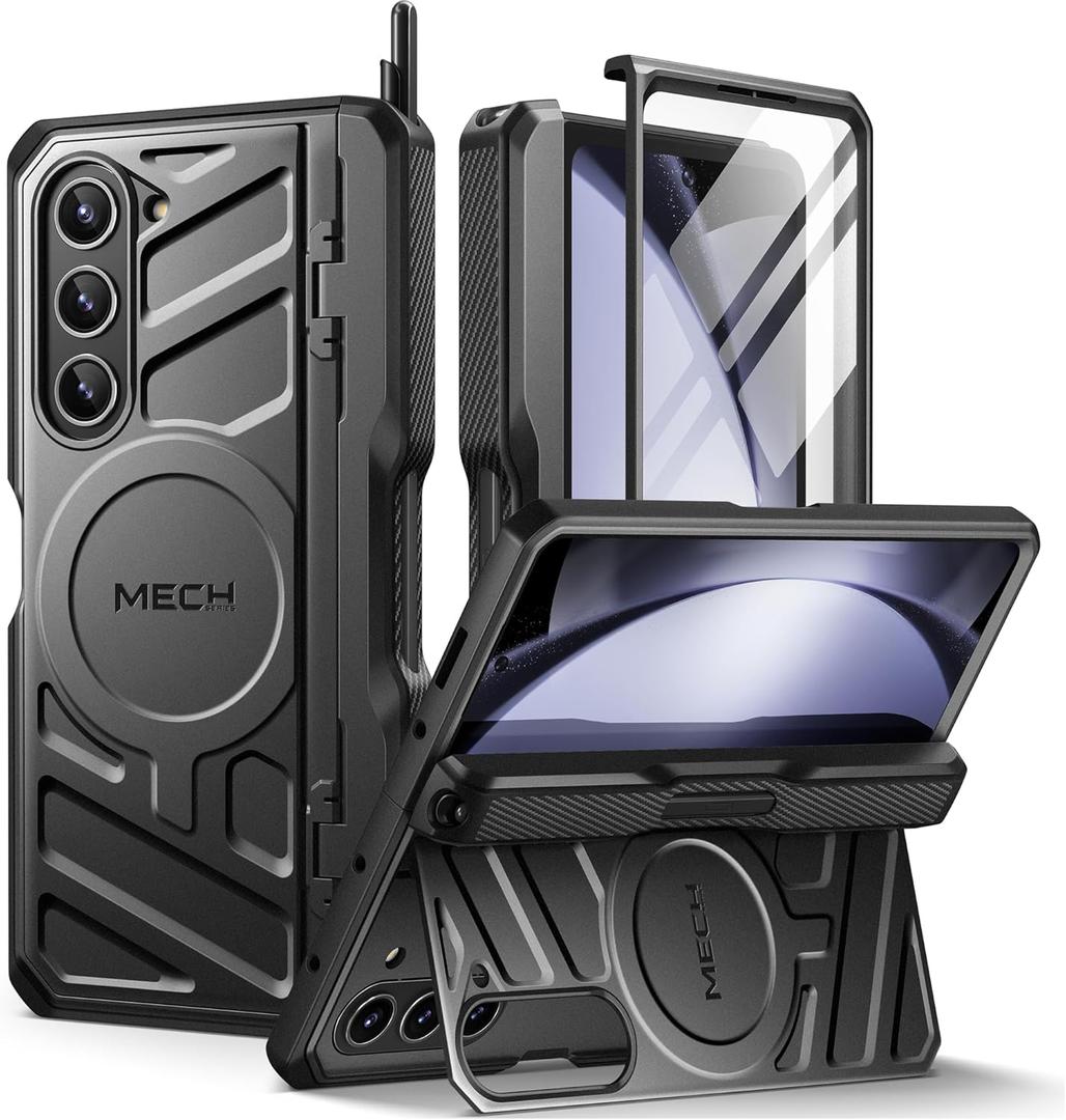 TONGATE Magnetic for Z Fold 5 Case with S Pen Holder & Stand, [Compatible with MagSafe] Heavy Duty Rugged Phone Case Built in Screen Protector & Belt Clip for Samsung Galaxy Z Fold 5 5g 2023, Black