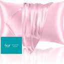 Mulberry Silk Pillowcase for Hair and Skin Standard Size 20"X 26" with Hidden Zipper, Softer Than Silk Pillow Cases Smooth Cooling Pillow Covers for Sleeping(White Pink,Standard,1Pcs)