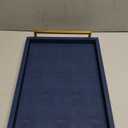 Navy Blue Decorative Serving Tray, Shagreen Leather Coffee Table Tray, Rectangle for Home Decor (17" x 12" x 2.5")
