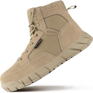 FREE SOLDIER Men's Durable Work Boots 6 Inches Lightweight Waterproof Hiking Boots Suede Leather Tactical Boots (10, Tan)