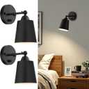Dimmable Wall Sconces Set of Two, Bedside Wall Mount Lamp with Rotary Switch, Black Bathroom Vanity Lights with Metal Shade, Hardwired Swing Arm Wall Lights for Bedroom Living Room Hallway