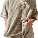 Tankaneo Womens Sweater Set 2 Piece Outfits Oversized 3/4 Sleeve V Neck Knit Tops High Waisted Shorts Lounge Sets, XS