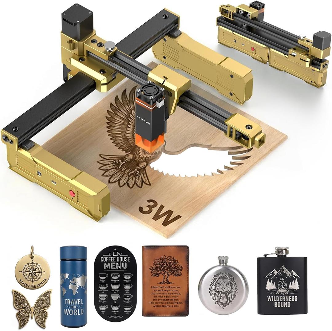 T1 Laser Engraver, 3000mW Foldable Laser Engraver Machine Higher Accuracy Wood Cutter and Portable Engraving Machine with Working Area 200x150mm, DIY for Wood Acrylic Coated Metal