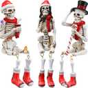 Soulchen 3 Pcs Christmas Skeleton Table Decorations Fiddleable Christmas Skull Figurines 7.5" Tall Tabletop Decorations for Party Indoor Outdoor Fireplace Home Kitchen Office