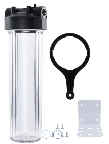 Purcooflow WHF2045C | 20" x 4.5" Clear Whole House Water Filter Housing for Well & City Water