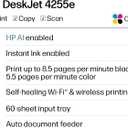 HP DeskJet 4255e Wireless All-in-One Color Inkjet Printer, Scanner, Copier, Best-for-home, 3 month Instant Ink trial included. This printer is only 2.4 ghz capable. AI-enabled (588S6A)