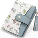 yiijay Small Wallet for Women RFID Blocking Tassle Bifold Slim Thin Leather Wallet Credit Card Holder Wallet Ladies Mini Wallet with Zipper Pocket (1Flora Blue)