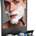 Shower Mirror for Shaving Fogless with Multifunctional Storage for Razor and Shaving Foam Canister, Adhesive or Screw Optional Installation,Adjustable Angle, Black