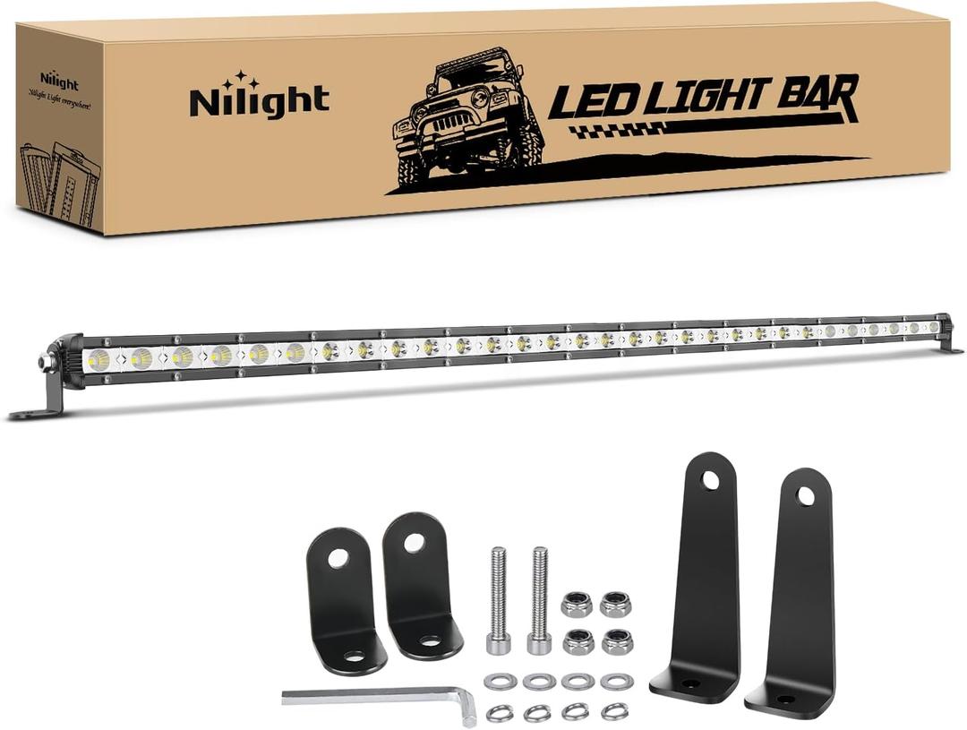 Nilight Single Row LED Light Bar Ultra-Slim Spot Flood Combo 31 Inch 90W Fog Driving Work Roof Bumper Lighting for Offroad 4x4 Trucks Polaris SUV ATV UTV