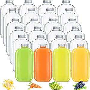 Thenshop 24 Pack Plastic Bottles with Caps, Clear Juice Bottles Flat Water Bottle Plastic Flask Bottle Reusable Mini Beverage Container for Drinks, Milk, Tea, Alcohol, Liquor (12 oz) Missing Pieces