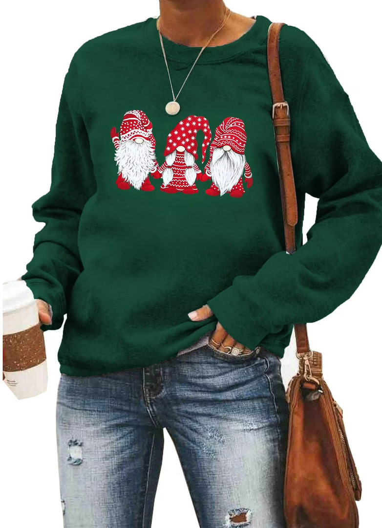 Merry Christmas Sweatshirts for Women Gnomes Santa Christmas Sweatshirt Cute Long Sleeve Pullover Top, Size M