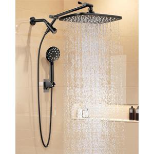Veken 11.8" Rain Shower Head with Handheld, High Pressure Handheld Shower Heads with Multi Spray Modes, Rainfall Combo with 15" Metal Extension Arm,Detachable Dual Shower, Long 6 ft. Hose,Matte Black
