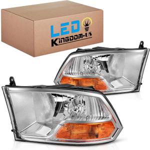 LEDKINGDOMUS Headlight Assembly, DOT-certified, Compatible with 2009-2012 Dodge Ram 1500/10-12 Ram 2500 3500 Dual Beam Model Headlamp Chrome Housing Amber Reflector Clear Lens(Not fit Quad Models)