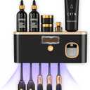 Toothbrush Holders for Bathrooms, Toothbrush Holder Wall Mounted with Toothpaste Dispenser, Rechargeable Cordless Wall Mounted Tooth Brushing Holder (Black Rose Gold)