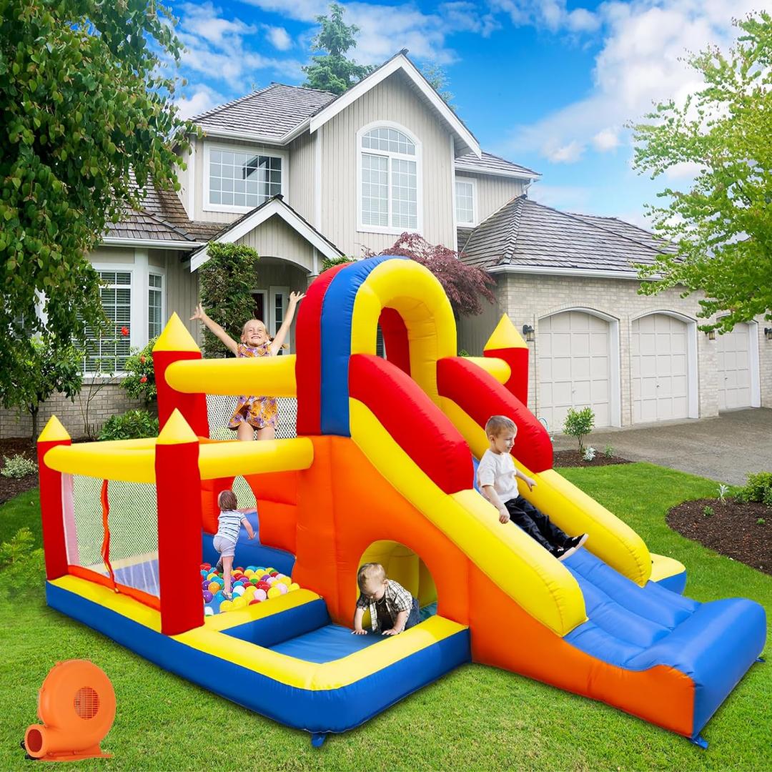 Bounce House, Inflatable Bounce House for Kids 3-10, Kids Bounce House with Long Slide, Ball Pit/Pool, Obstacles, Tunnel, Climbing Wall, Bouncy House Indoor & Outdoor Toddler Bouncy Fun