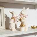 WDS WONDROUS White Easter Bunny Figurines Set of 2, Resin Rabbit Statues with Gold Eggs & Pink Ribbon Bow, Spring Home Decor Centerpiece, Indoor Easter Decorations & Gift for Women, Family