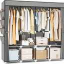 Portable Closet for Hanging Clothes, 67 Inch Wide Portable Wardrobe Closet with Cover, 4 Hanging Rod, Storage Shelves and Side Pockets, Large Free Standing Closet for Bedroom, Grey